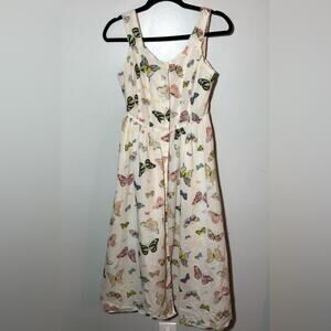 Vintage Chadwick’s butterfly print full button up cotton tank dress womens 4P